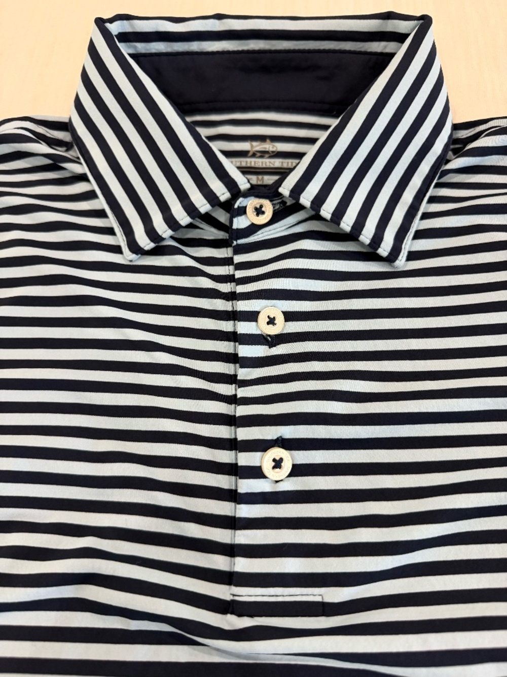 Southern Tide - Short Sleeved Polo - Navy/Light Blue Striped - Men's - Medium
